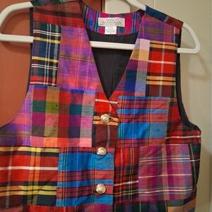 Vintage High Quality, Sandy Starkman Colorful Patchwork Vest w/ Gold Buttons